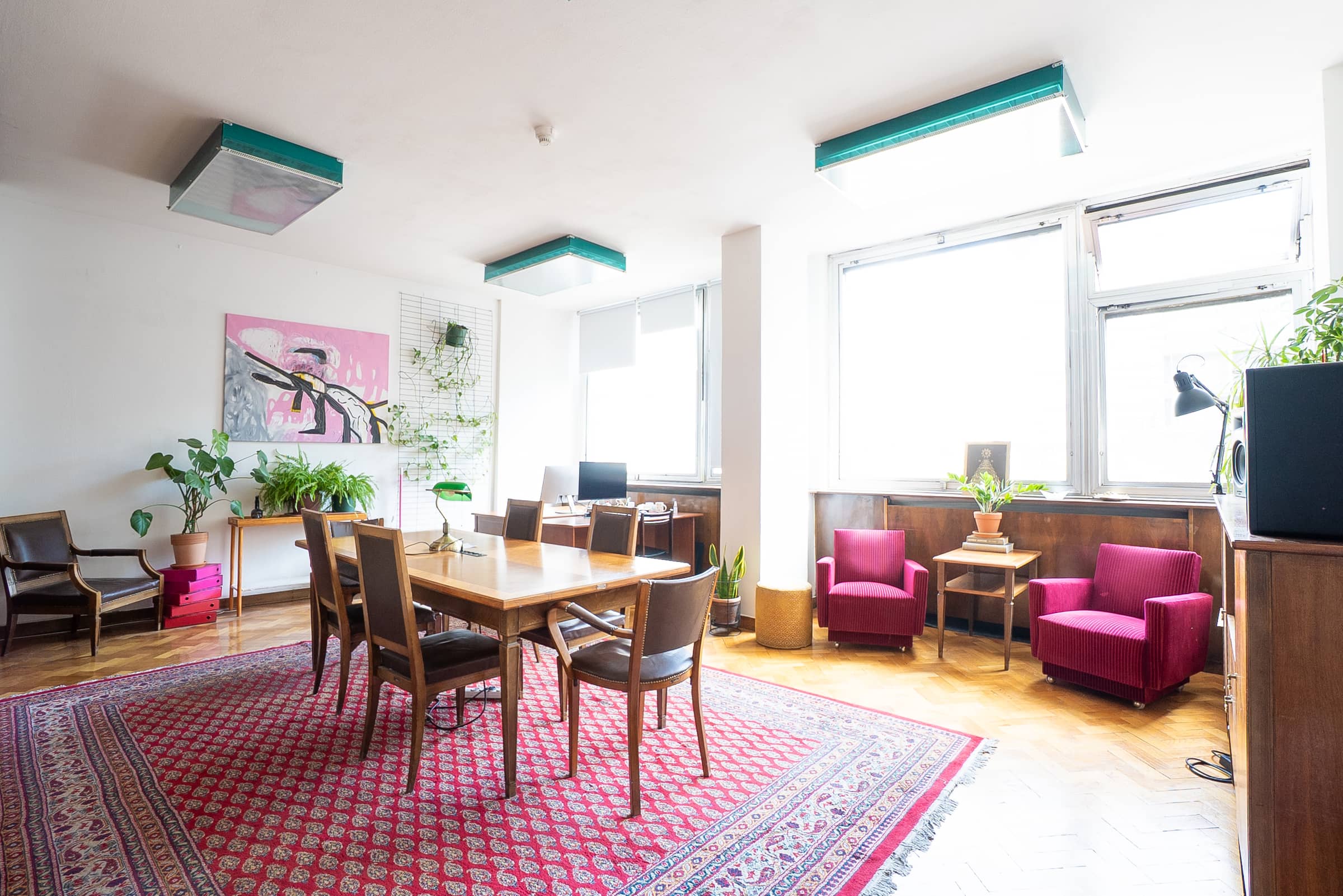 Coworking floor at SENSE—S.SPACE with Yugo-mid-century furniture, central Belgrade